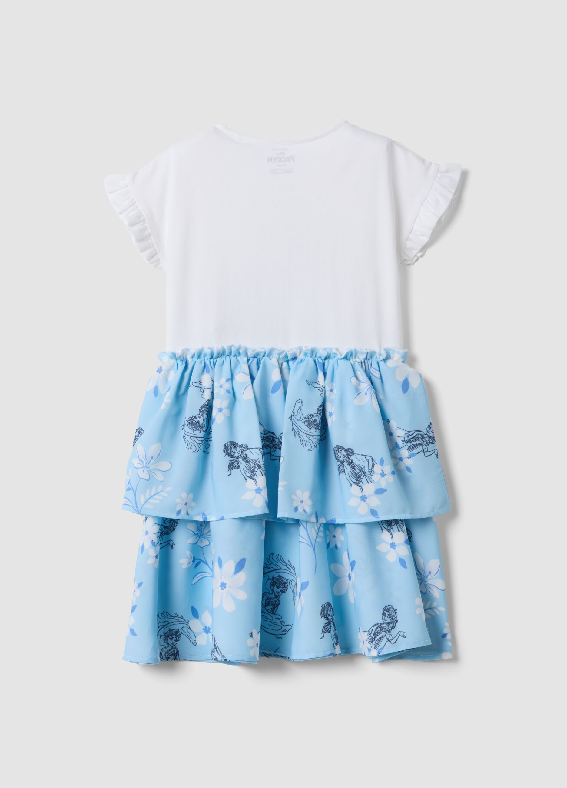 Light blue mini dress in stretch cotton with tiered skirt