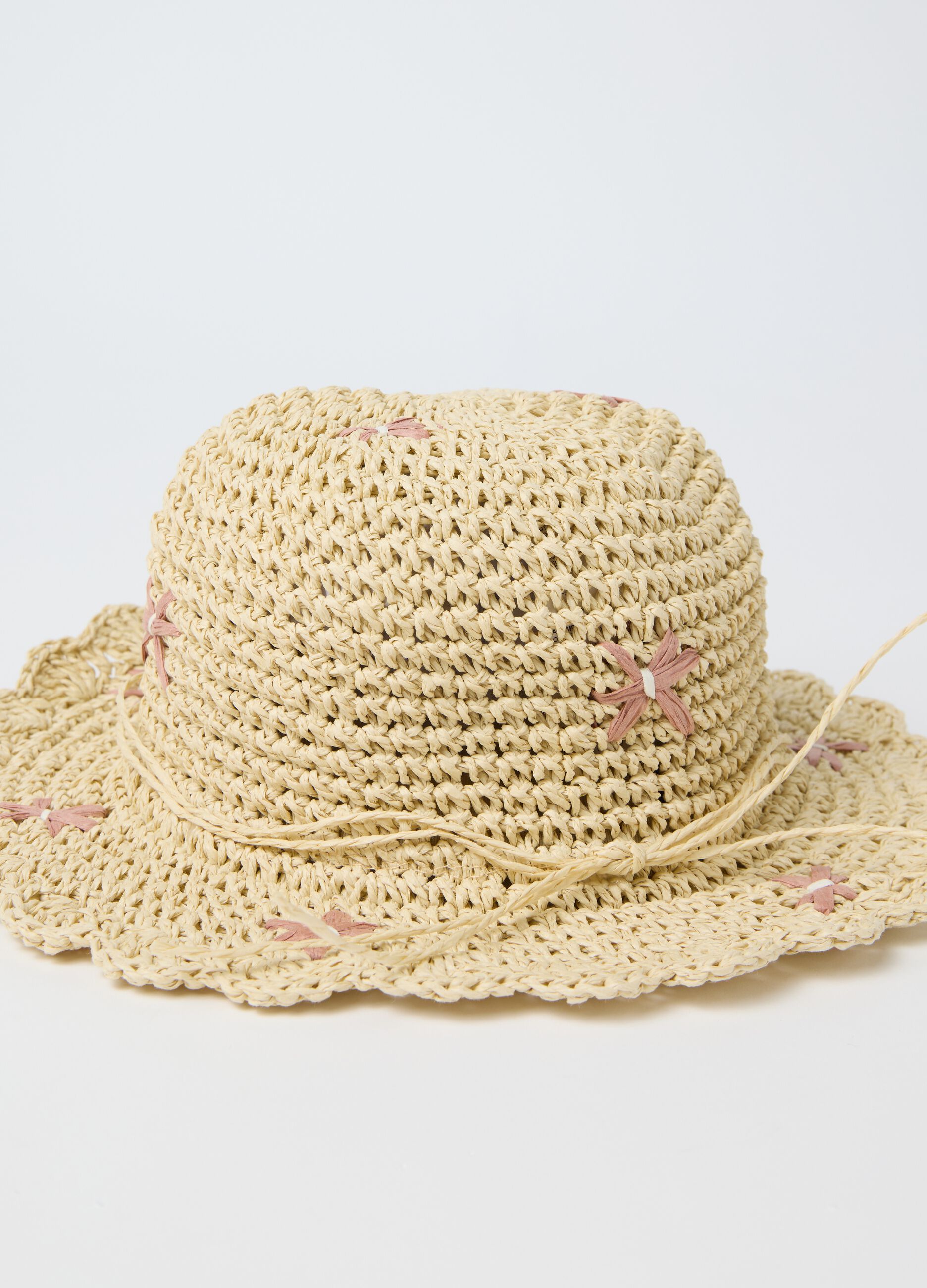 Beige Summer Hat Decorated for Girls