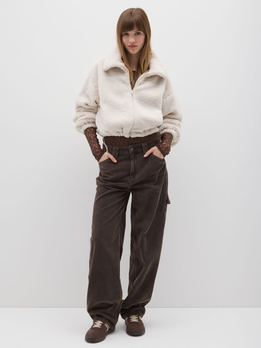 Beige sherpa jacket regular fit_2