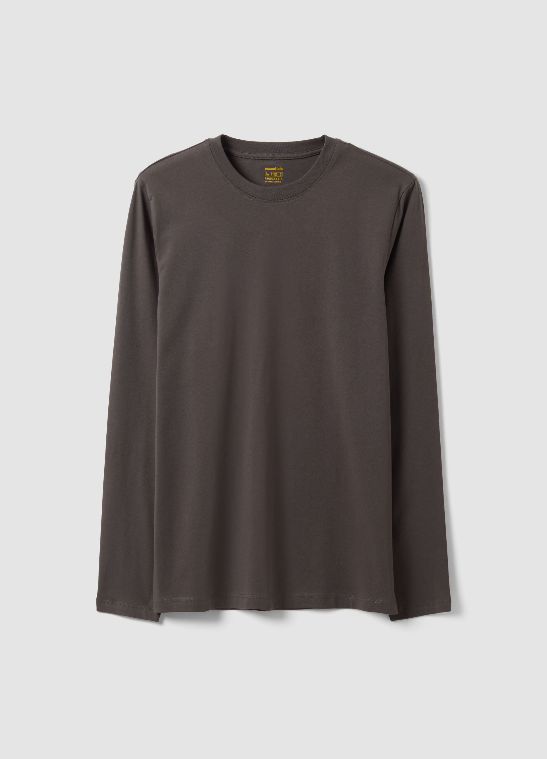 Men&rsquo;s grey long-sleeve T-shirt in 100% organic cotton with crew neck