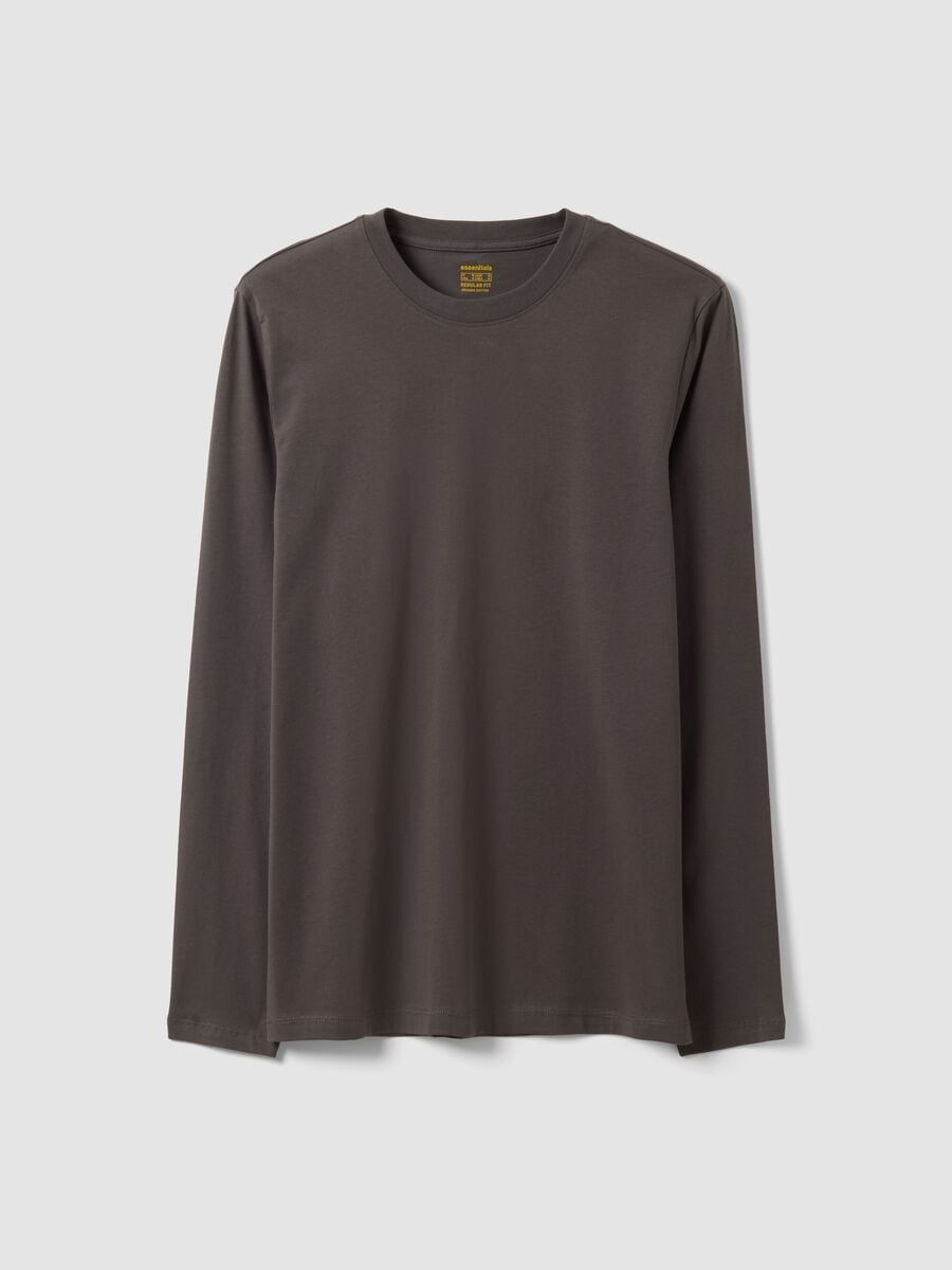 T-shirt grigia a maniche lunghe in puro cotone organico con girocollo_4