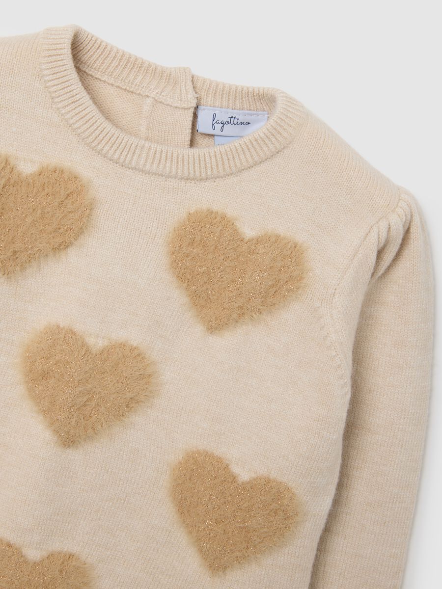 Beige jumper with jacquard knit heart_2