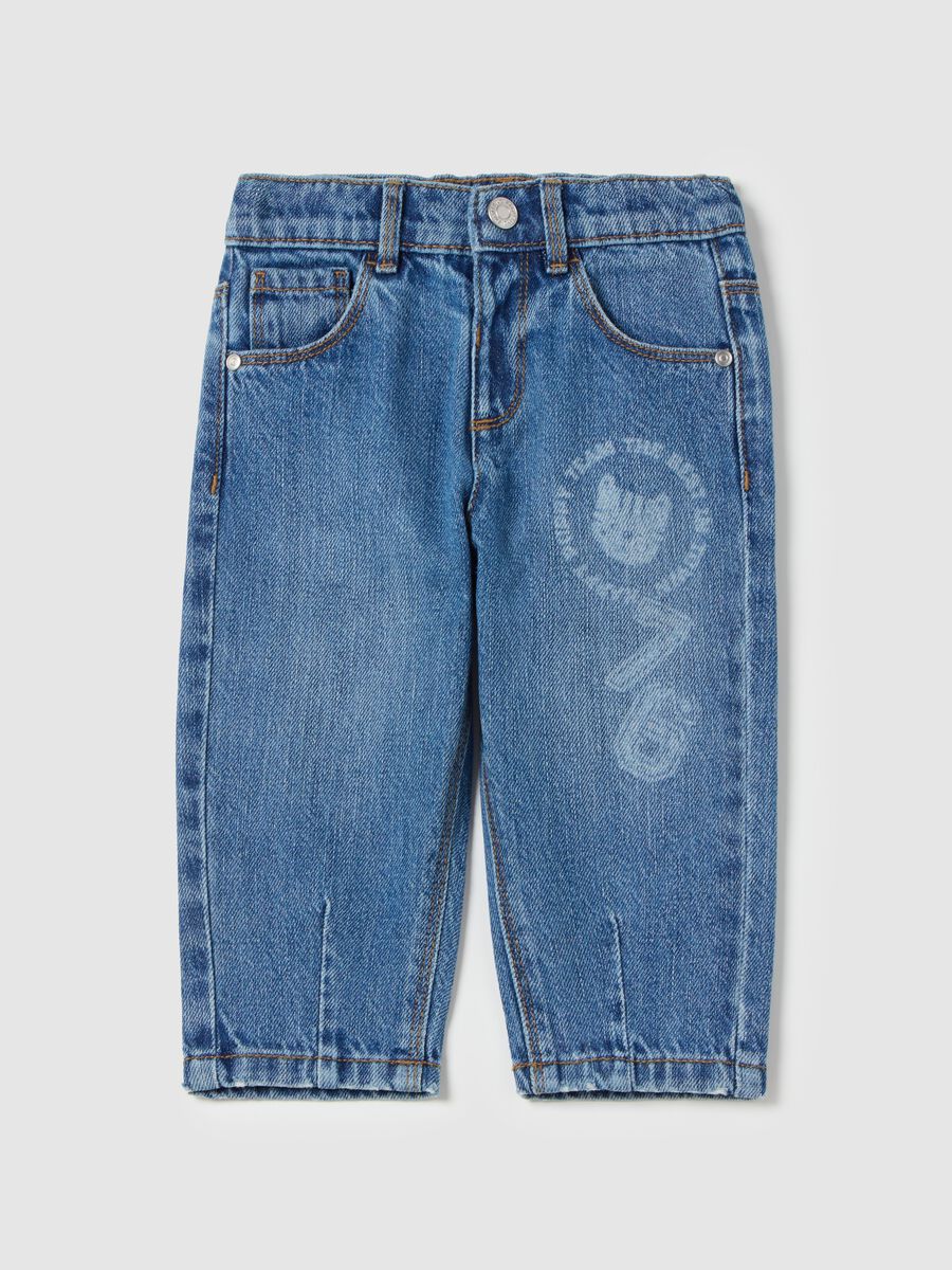 Jeans cinque tasche con stampa tigrotto_0