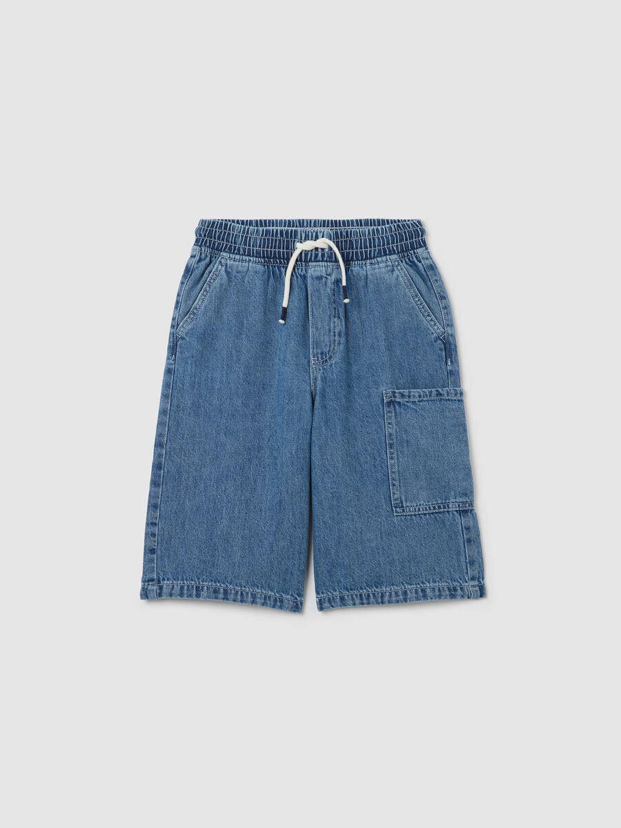 Comfortable denim shorts for boys with elastic waist_0