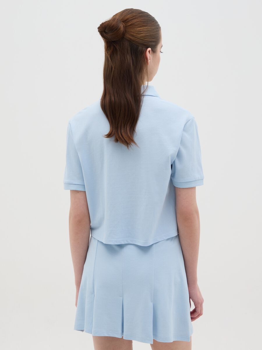 Women's blue pure cotton polo, regular fit with classic collar and embroidered logo_3