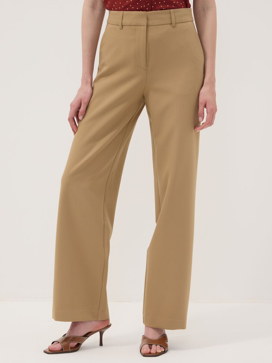 Pantaloni beige dritti in viscosa elasticizzato_1