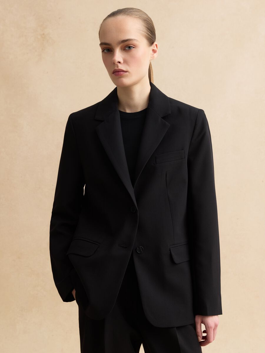 Black Viscose Blend Blazer Regular Fit_1