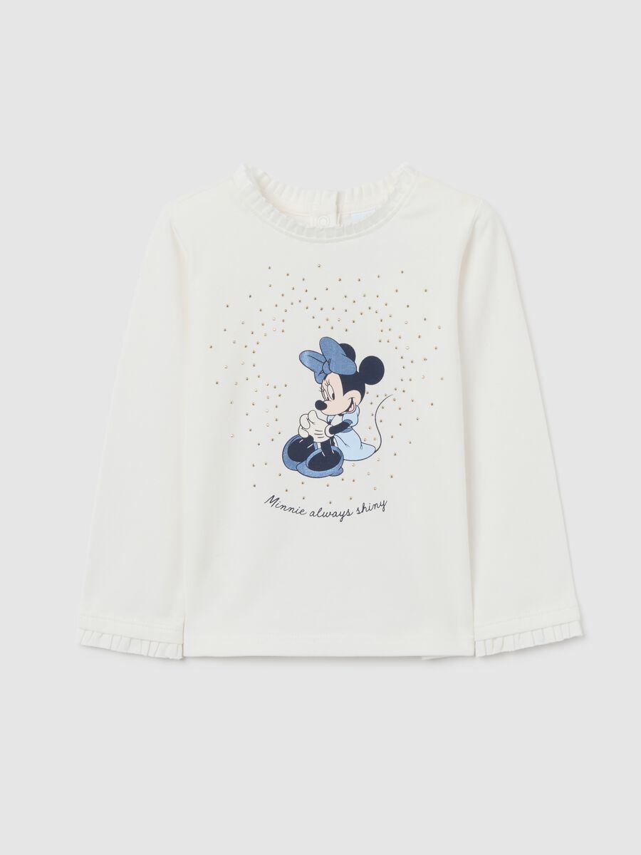 T-shirt bianca da bimba in cotone elasticizzato con stampa Disney_0