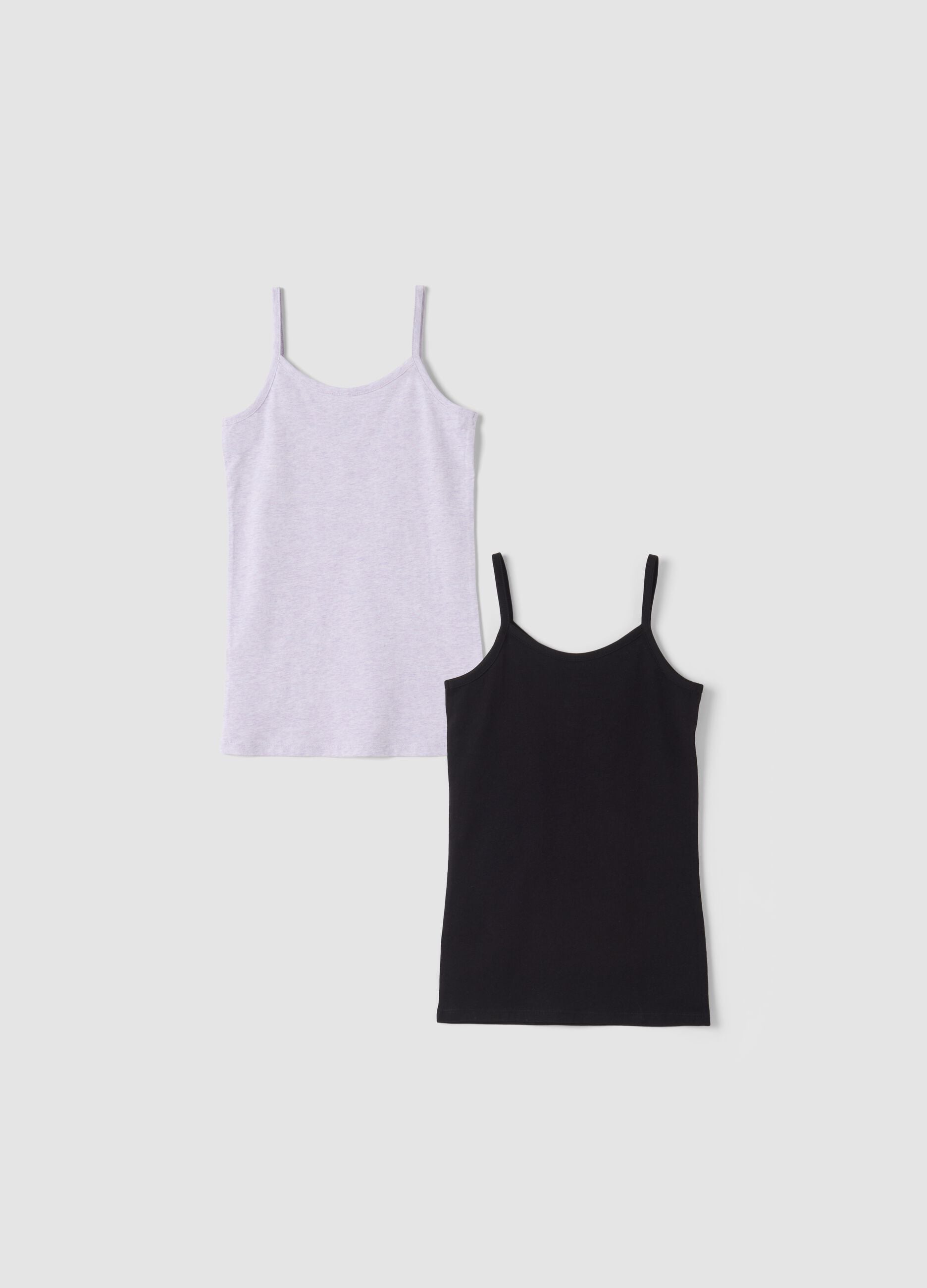 2-pack black and lilac purple organic cotton crew-neck vests