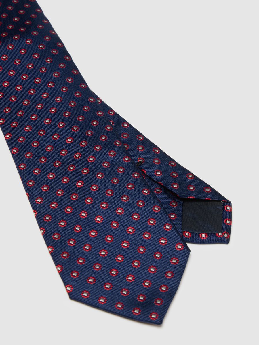 Blue Silk Tie with Polka Dot Pattern_1