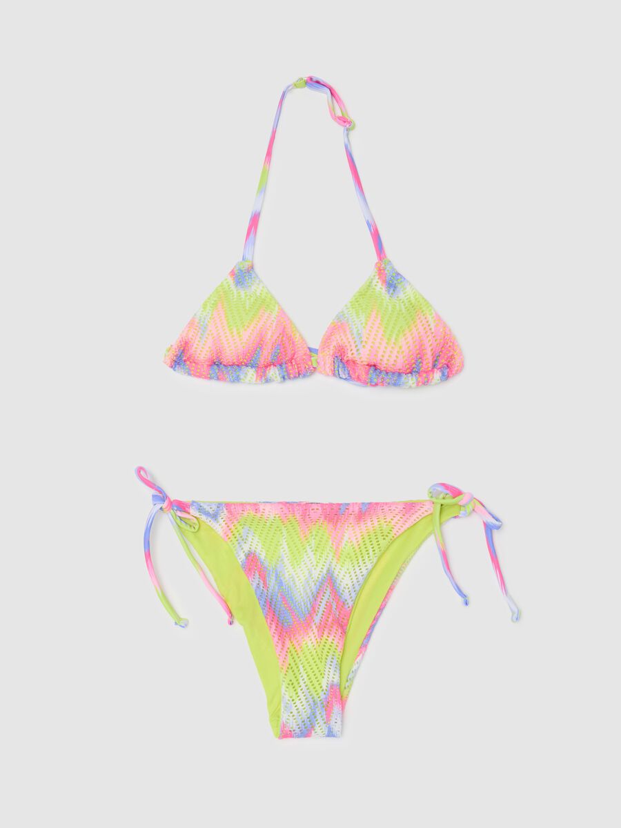 Bikini da ragazze in tessuto multicolor a zig-zag_0