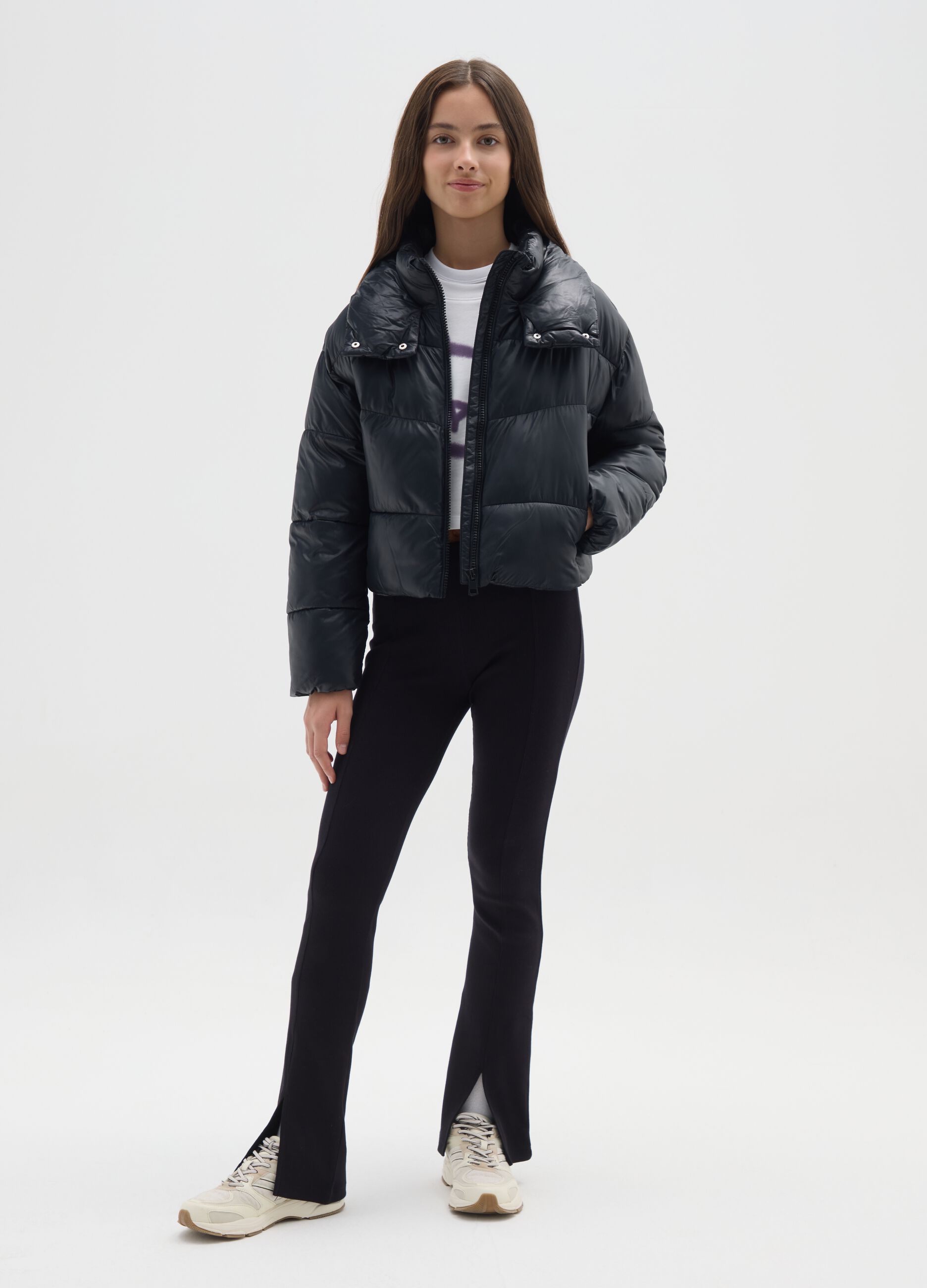 Girls' black stretch cotton flare fit leggings