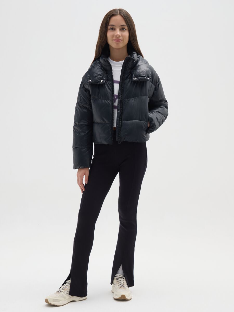 Leggings da ragazza in cotone elasticizzato nero flare fit_0