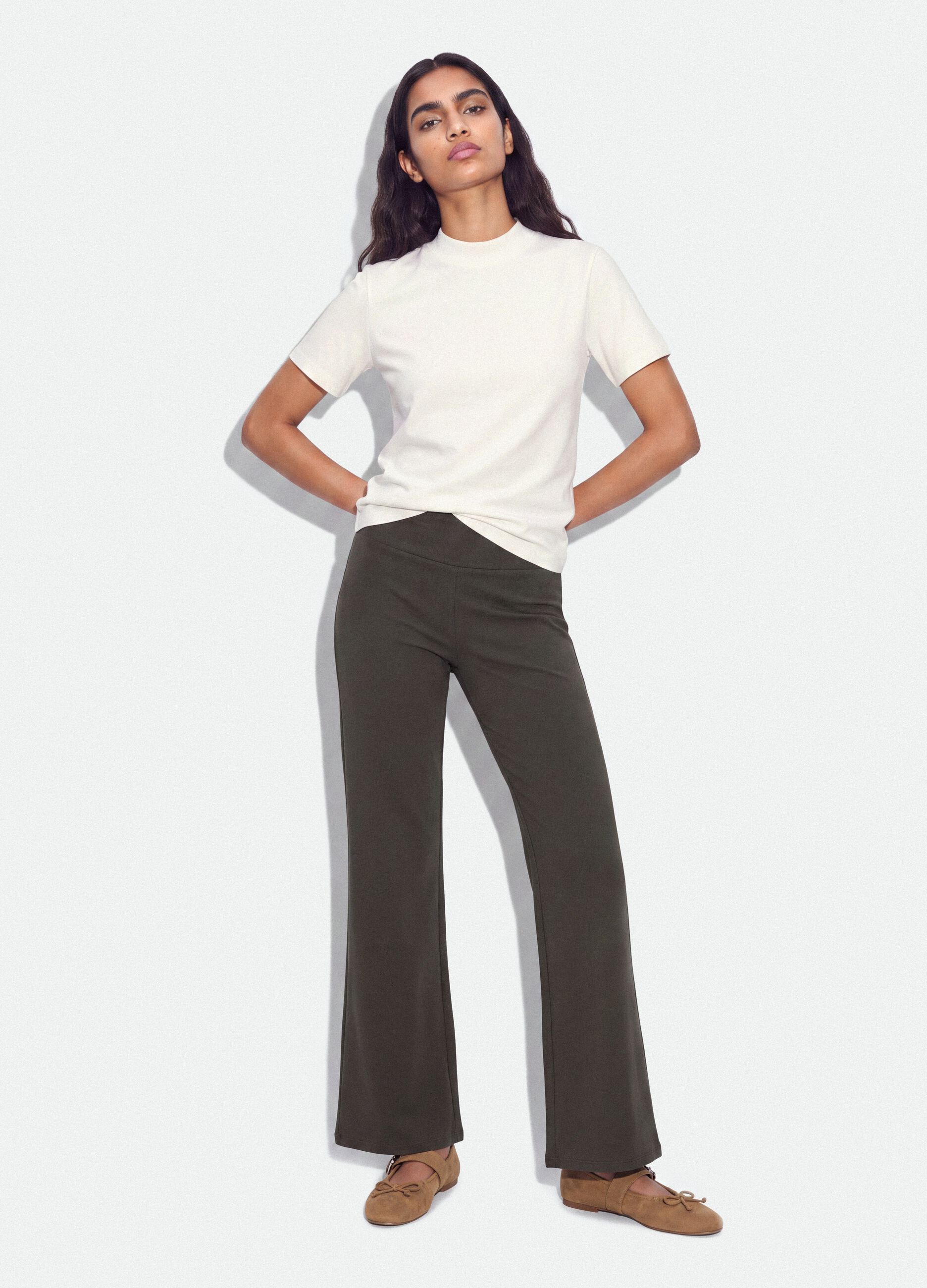 Grey flare trousers in stretch cotton