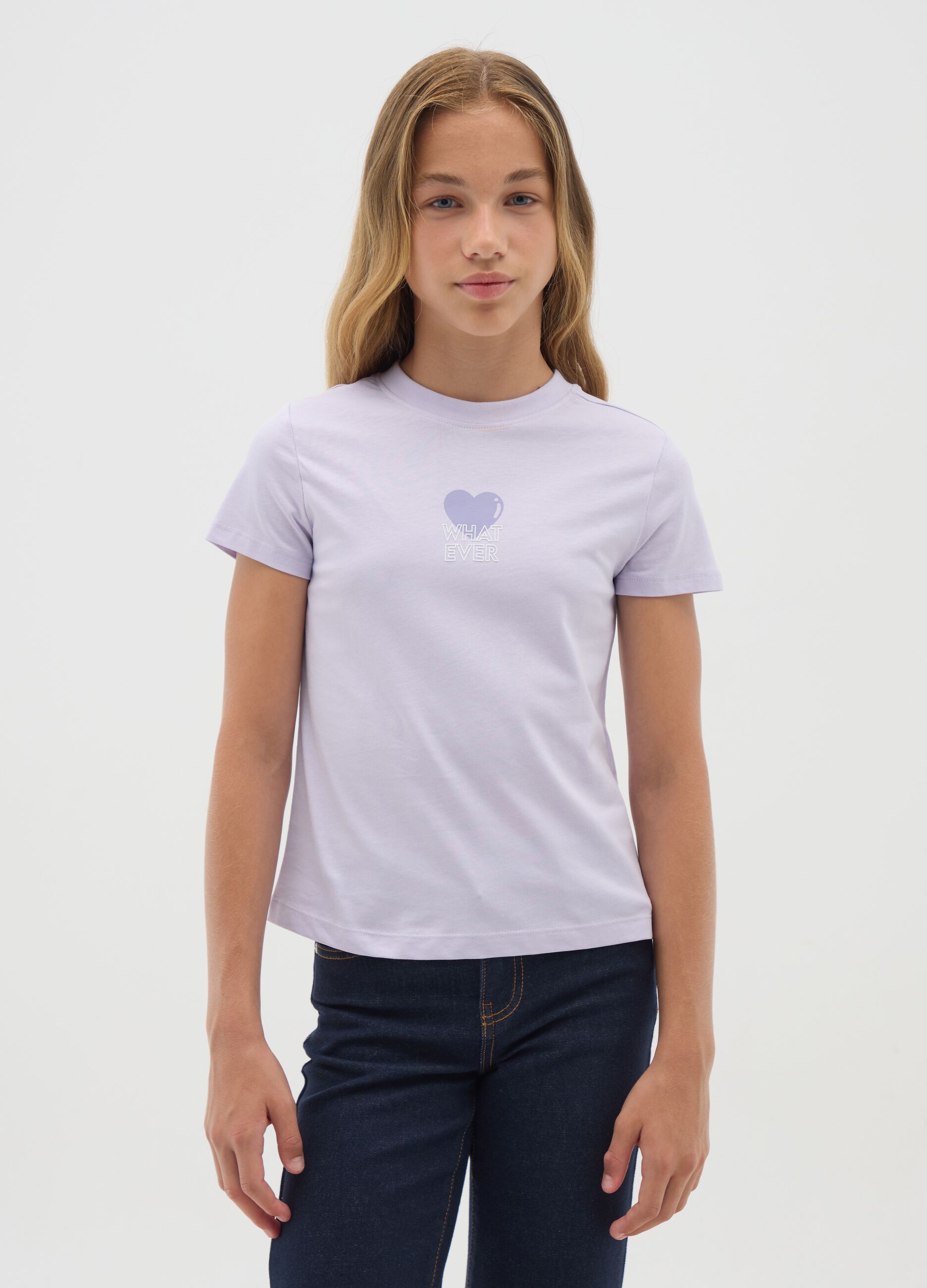 Purple girl's pure cotton T-shirt regular fit