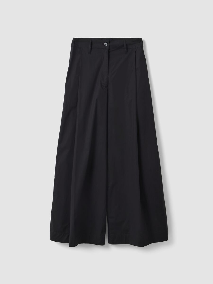 Black wide-leg pure cotton trousers_4