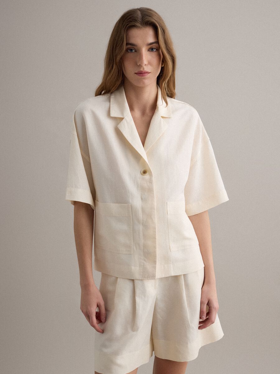 White lyocell-linen blend blazer, regular fit_1