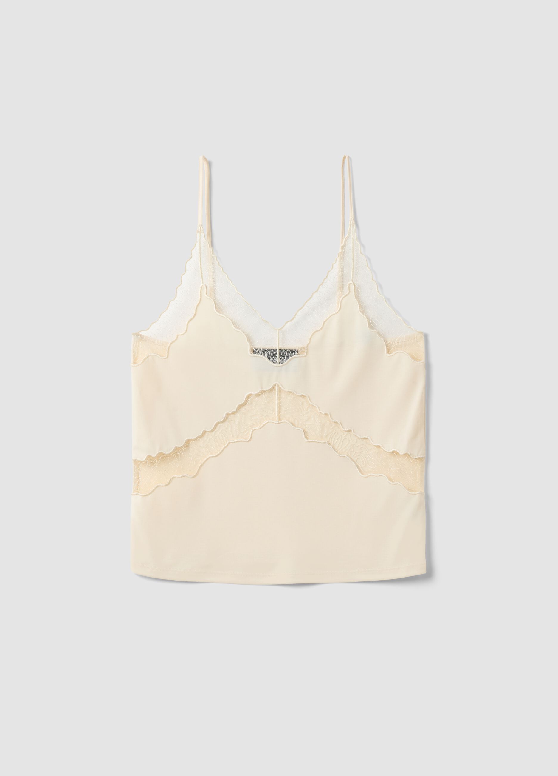Tank top in misto viscosa beige regular fit con dettagli trasparenti