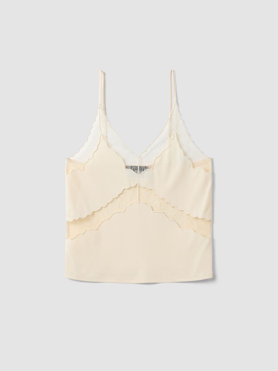 Tank top in misto viscosa beige regular fit con dettagli trasparenti_5