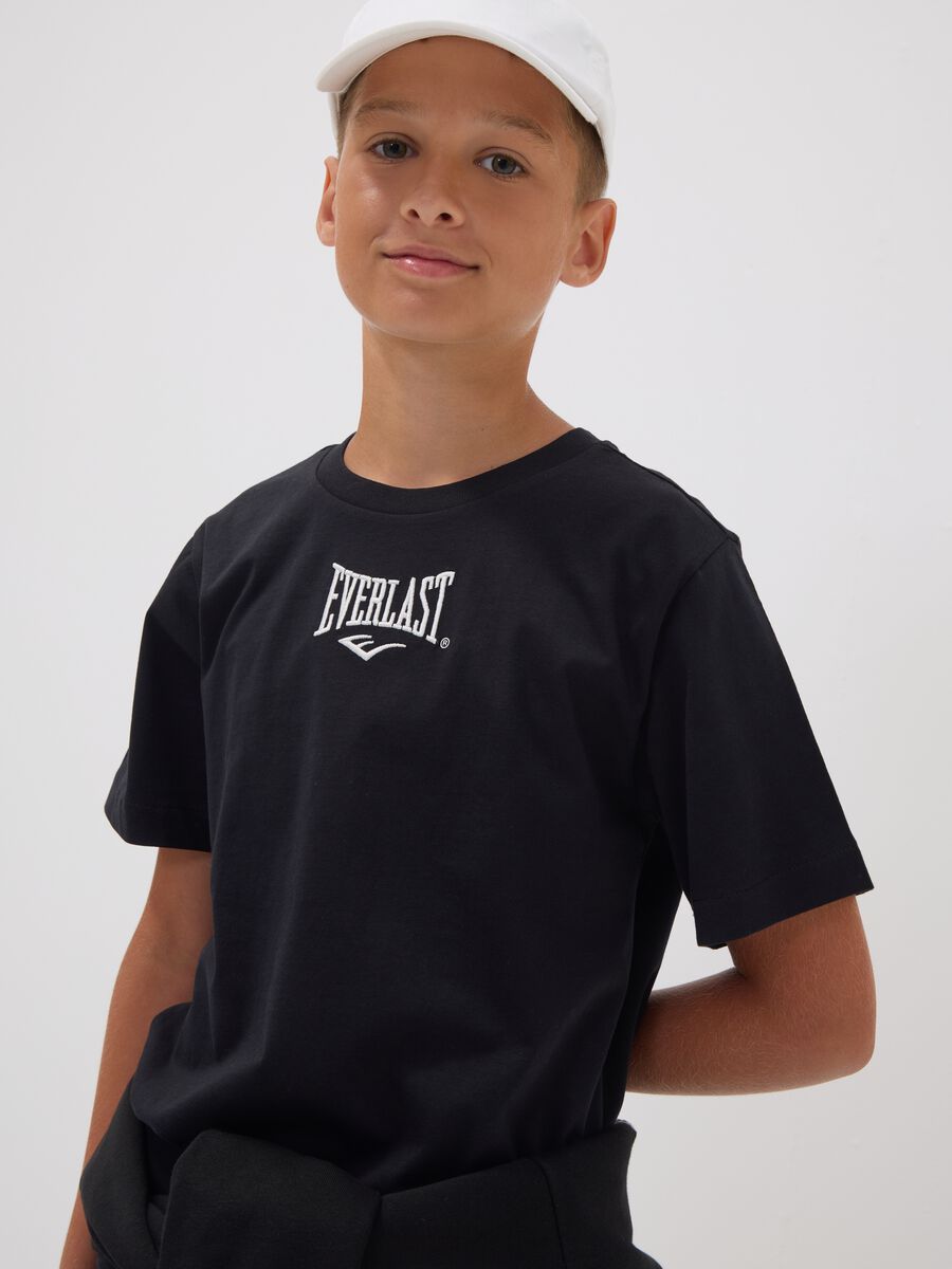 Black pure cotton logo T-shirt, regular fit, for boys_0