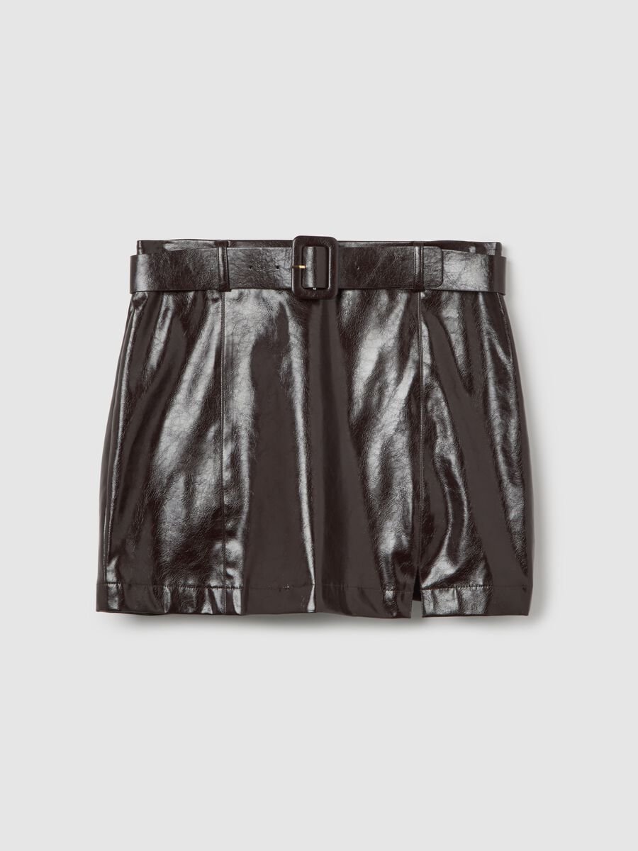 Gonna mini burgundy in vernice con cintura_4