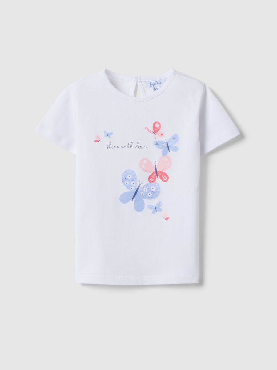 White pure cotton girls' t-shirt regular fit with butterflies_0