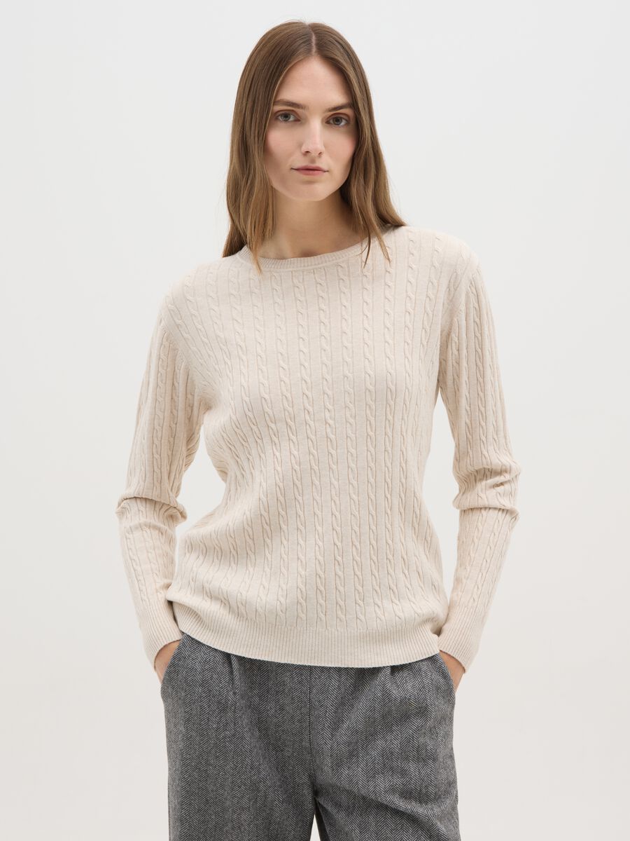 Golf beige con lavorazione a trecce_0