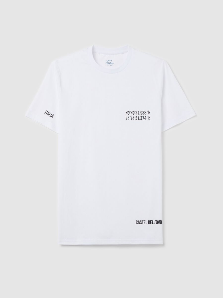 Cotton T-shirt with Castel Dell'Ovo coordinates print_4