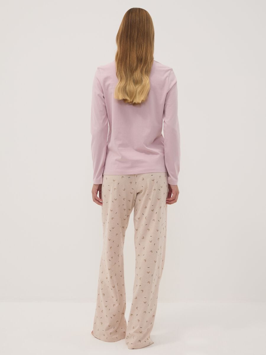 Pink organic cotton pyjamas with Henley neckline_3
