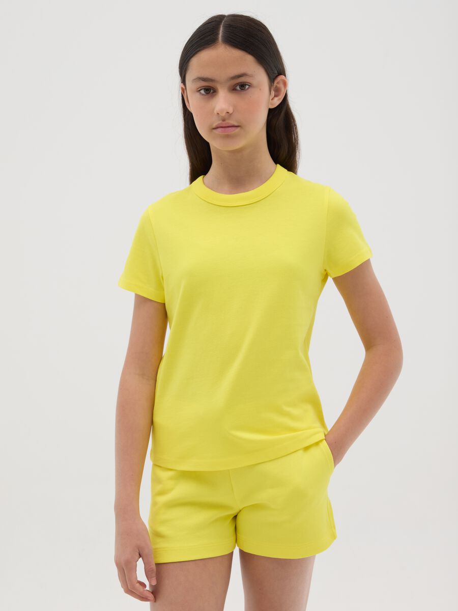 T-shirt da ragazza in puro cotone biologico gialla regular fit_0