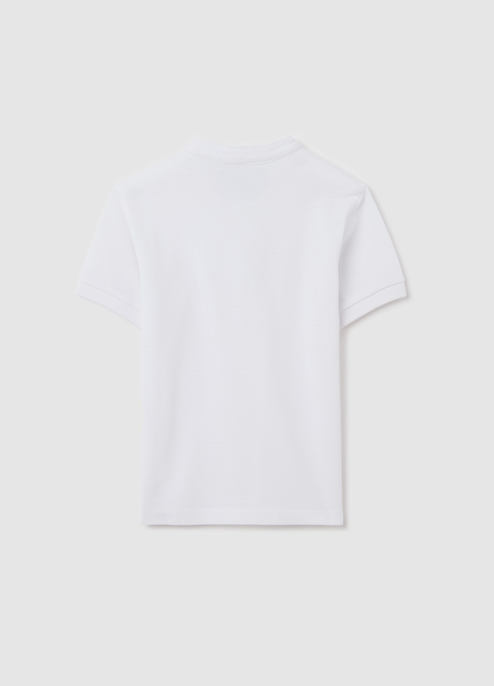 White polo shirt in cotton with Mandarin collar