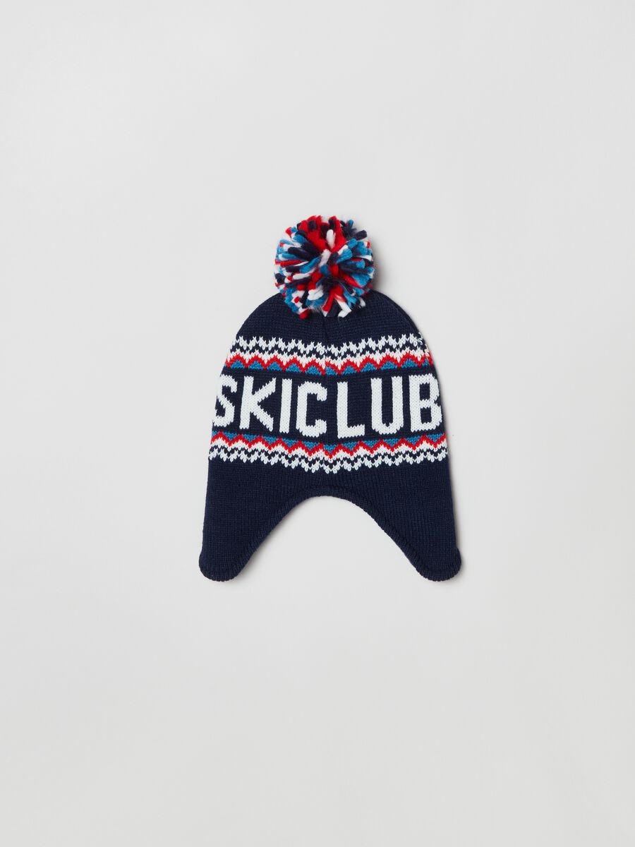 Berretto tricot con paraorecchie e pon pon_1