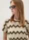 Beige open-knit striped top with green detailing in stretch cotton, regular fit_0