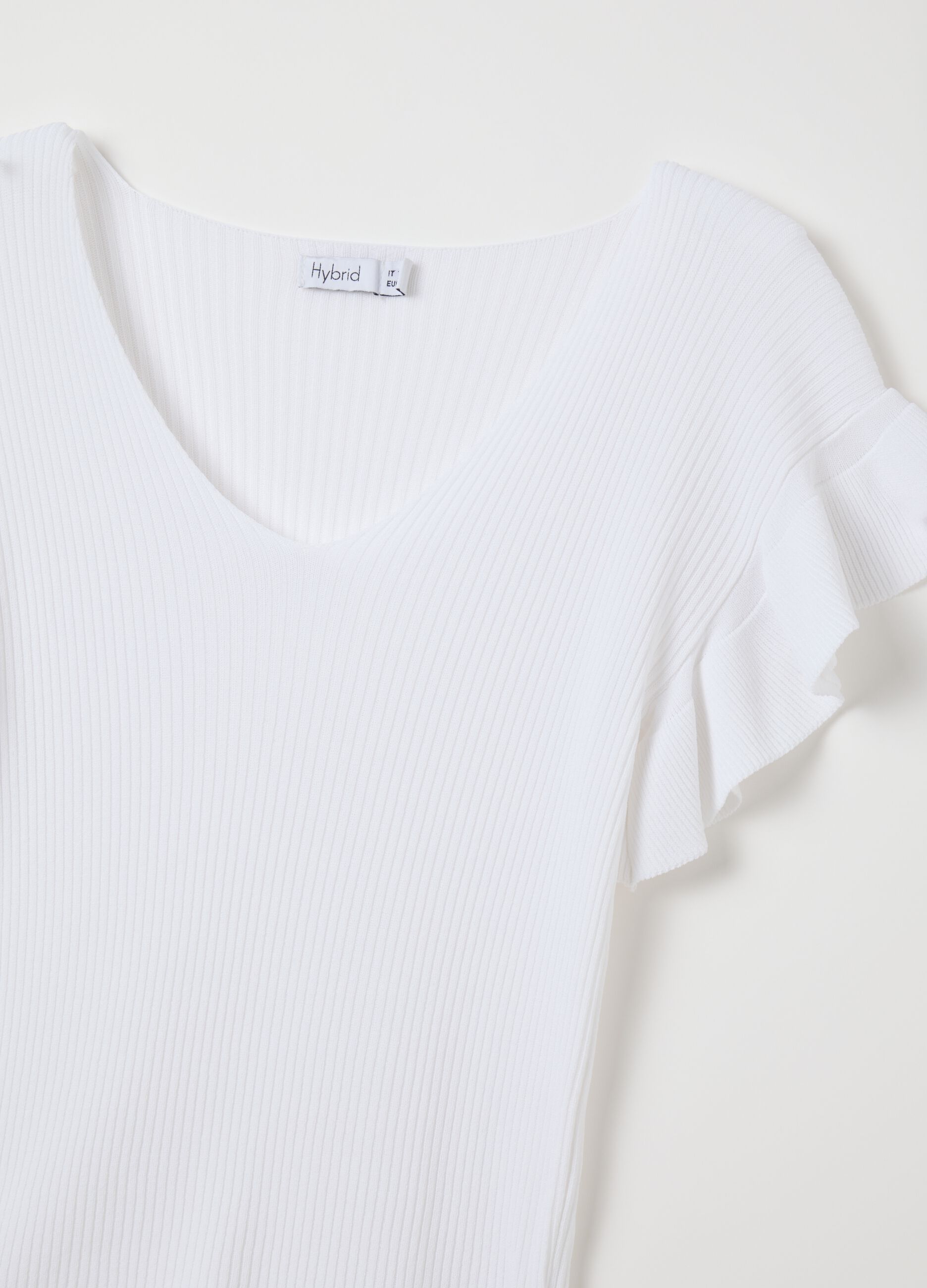 Women's white regular fit t-shirt with ruffles