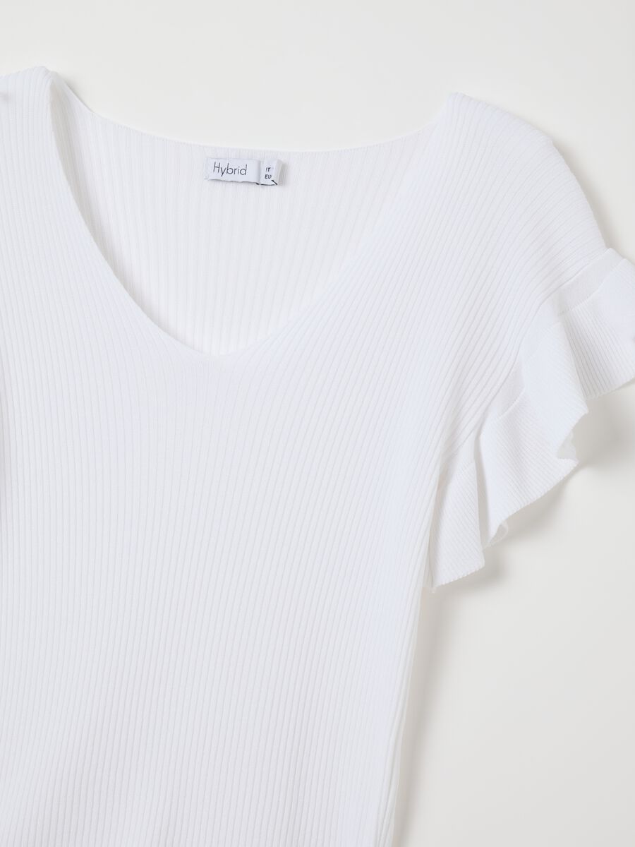 Women's white regular fit t-shirt with ruffles_1