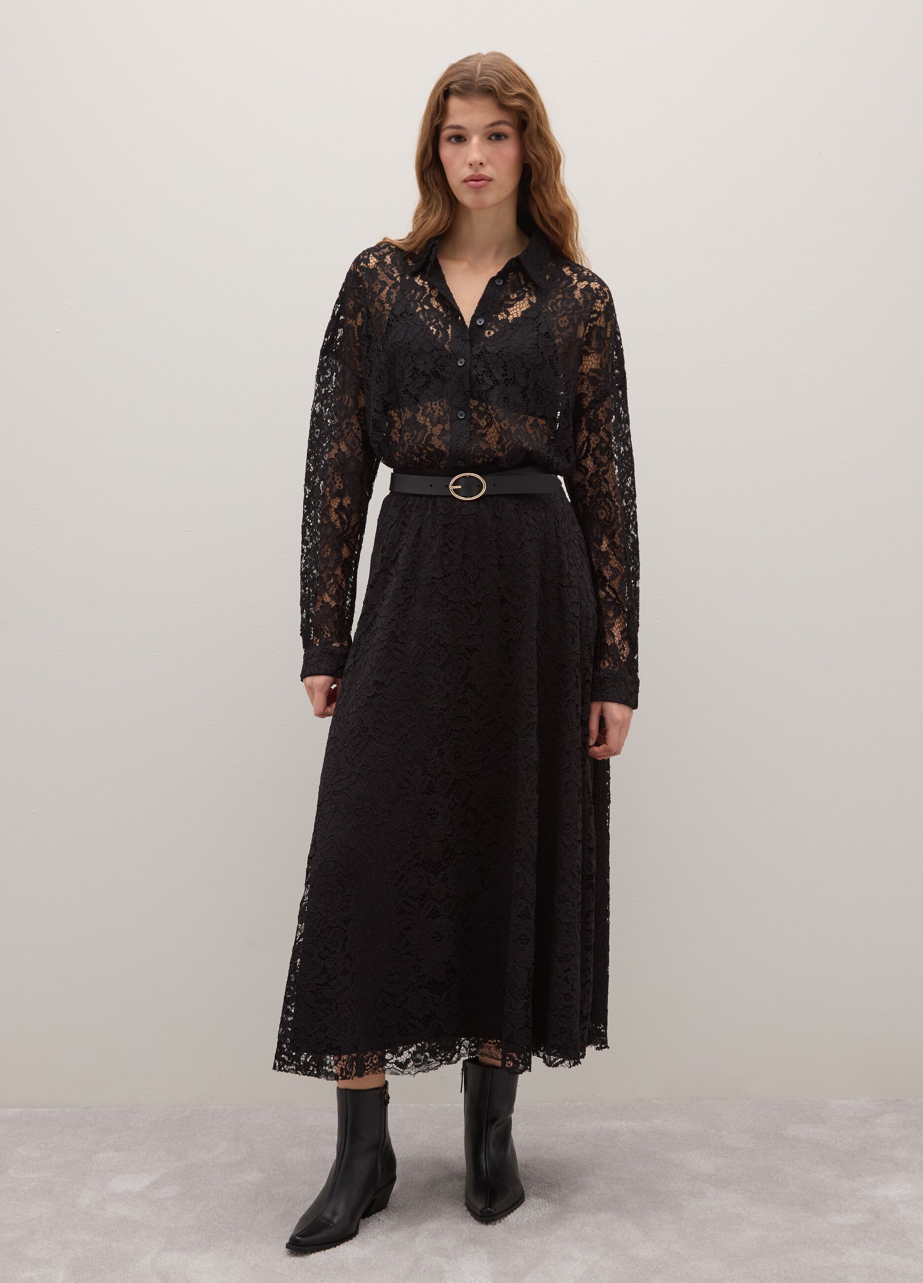 Long Black Skirt in Sheer Lace