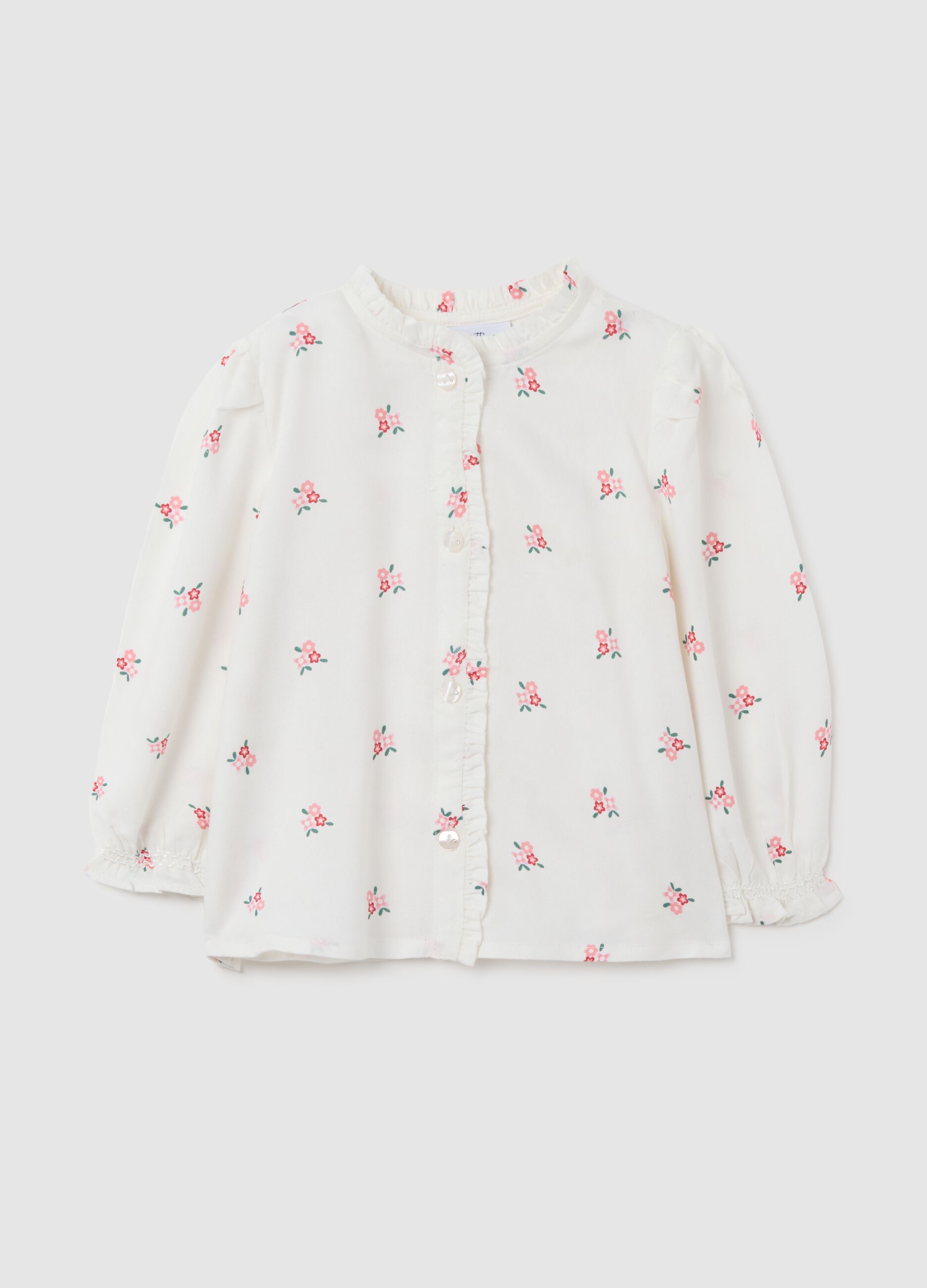 Baby girl's white pure viscose blouse with regular fit and ruffles