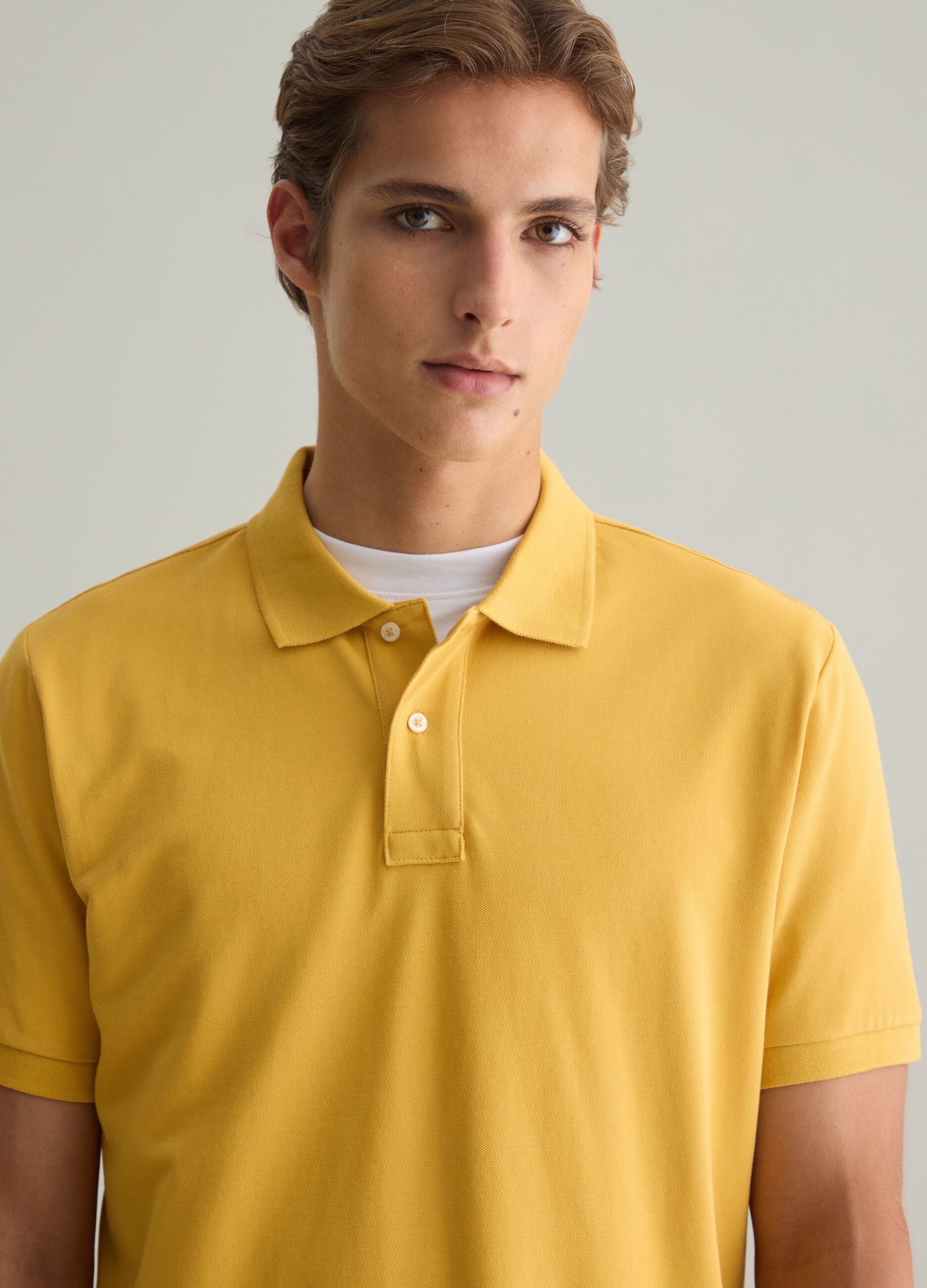 Polo da uomo in puro cotone Supima giallo regular fit
