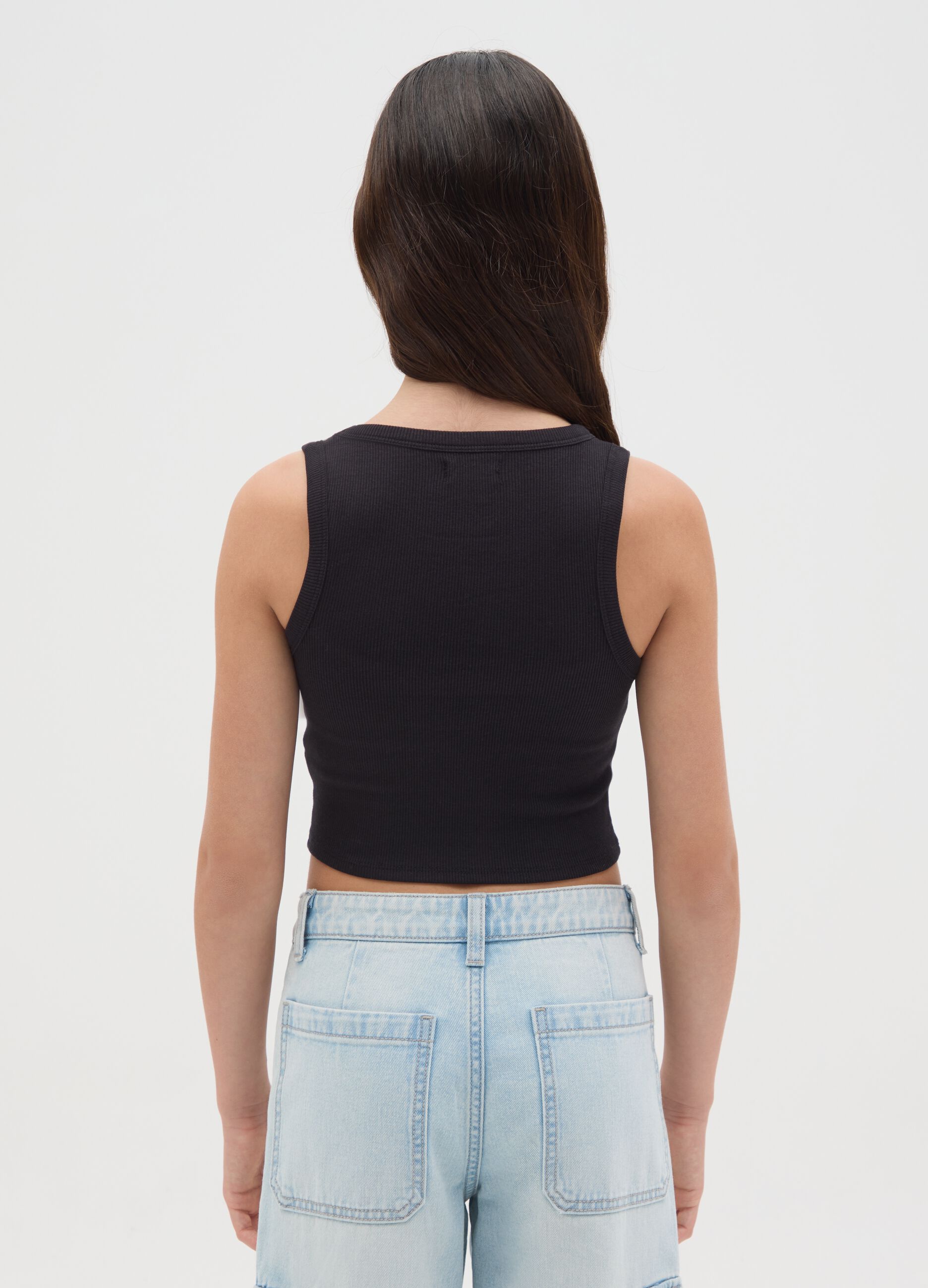 Black Stretch Cotton Vest for Girls