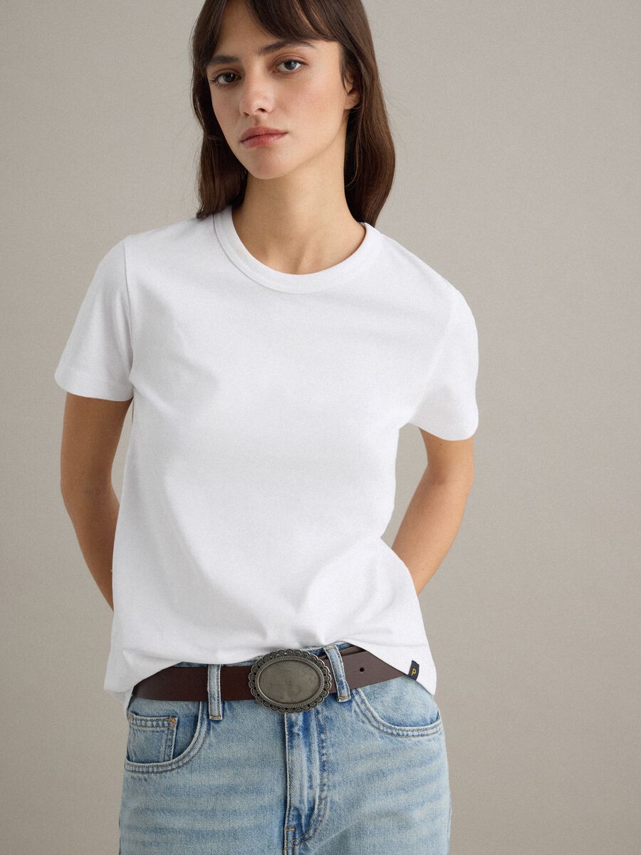 T-shirt girocollo in puro cotone bianca regular fit_0