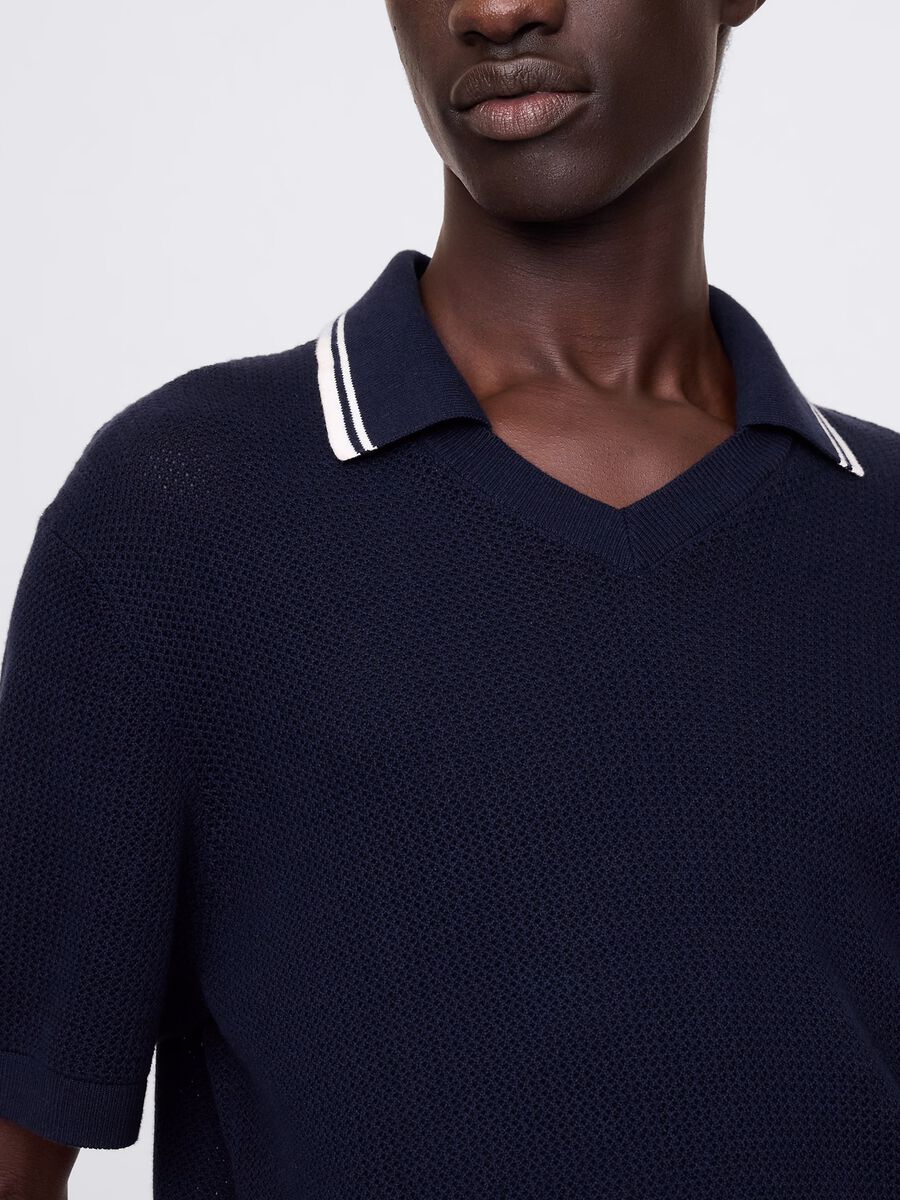Openwork polo shirt in blue cotton_3
