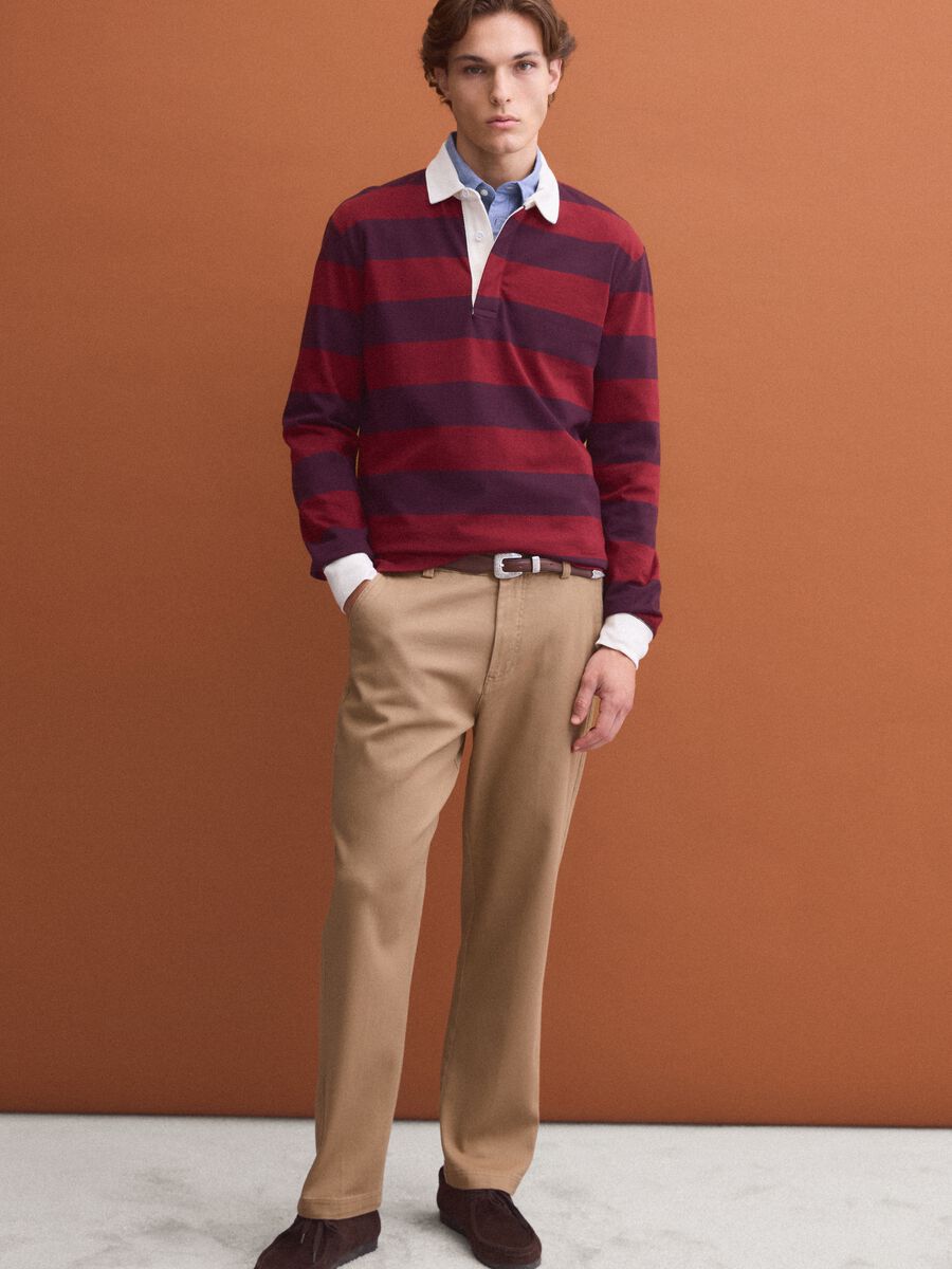 Polo rugby rossa in puro cotone a righe maniche lunghe regular fit_1