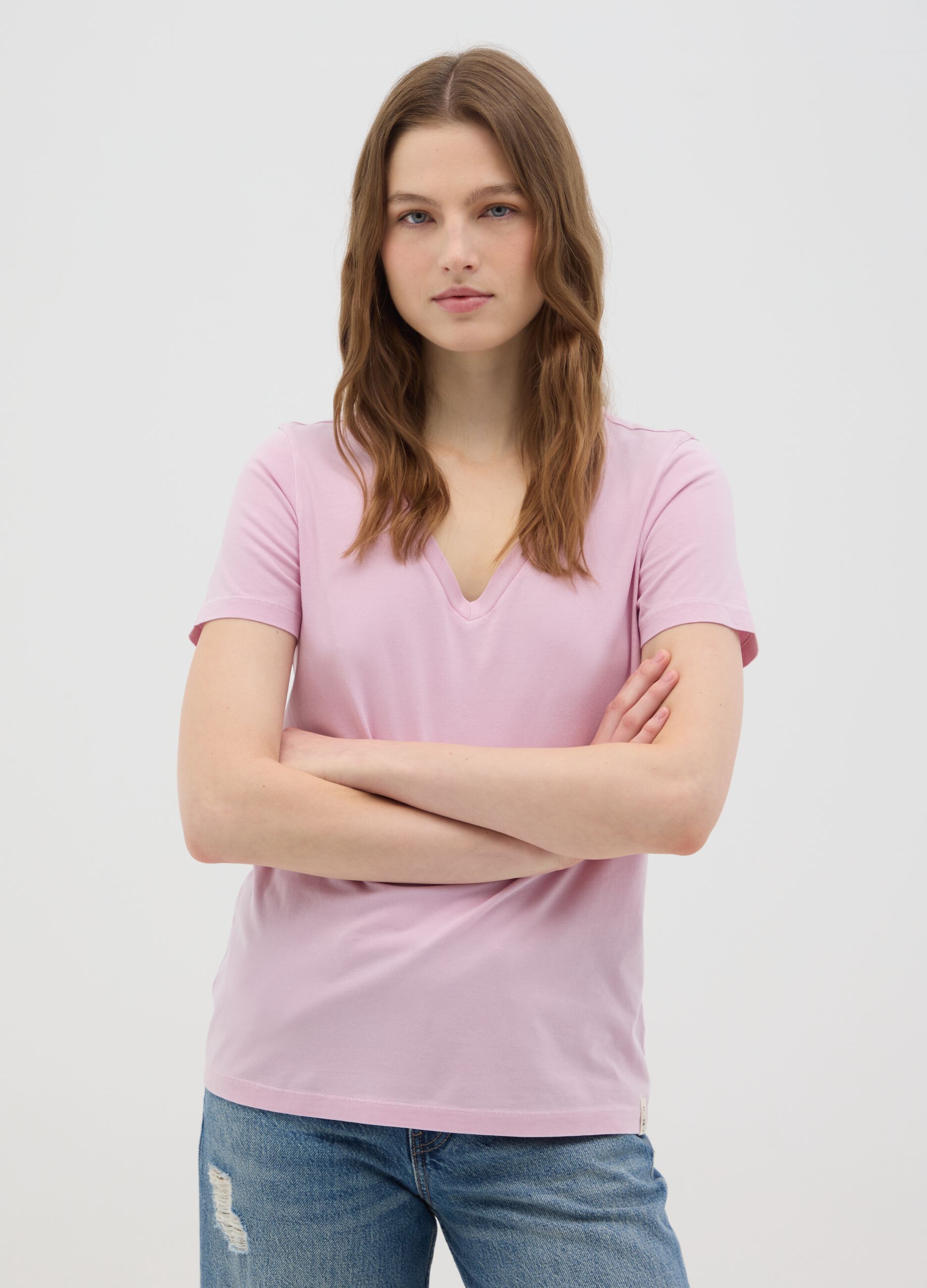 Women’s pink regular-fit T-shirt in 100% cotton with round neck