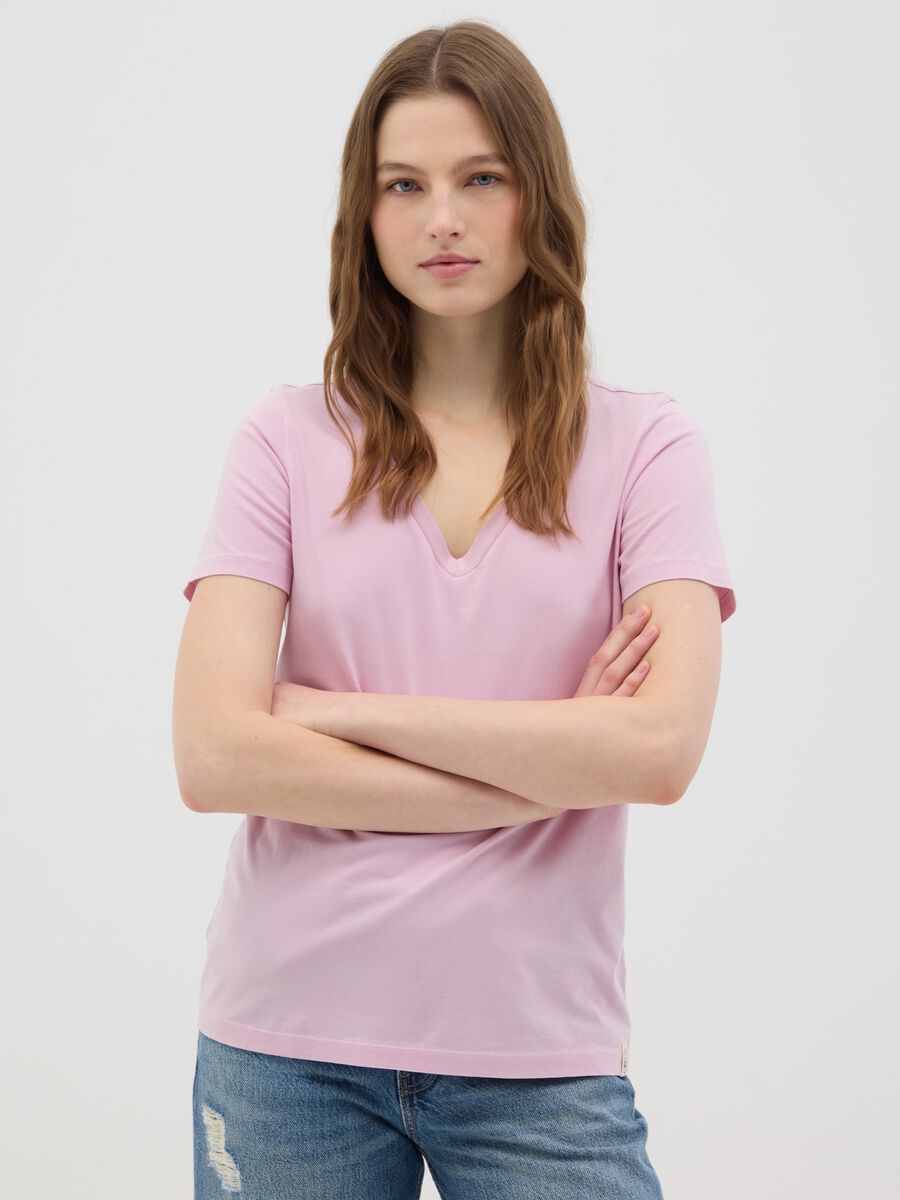 Women’s pink regular-fit T-shirt in 100% cotton with round neck_0