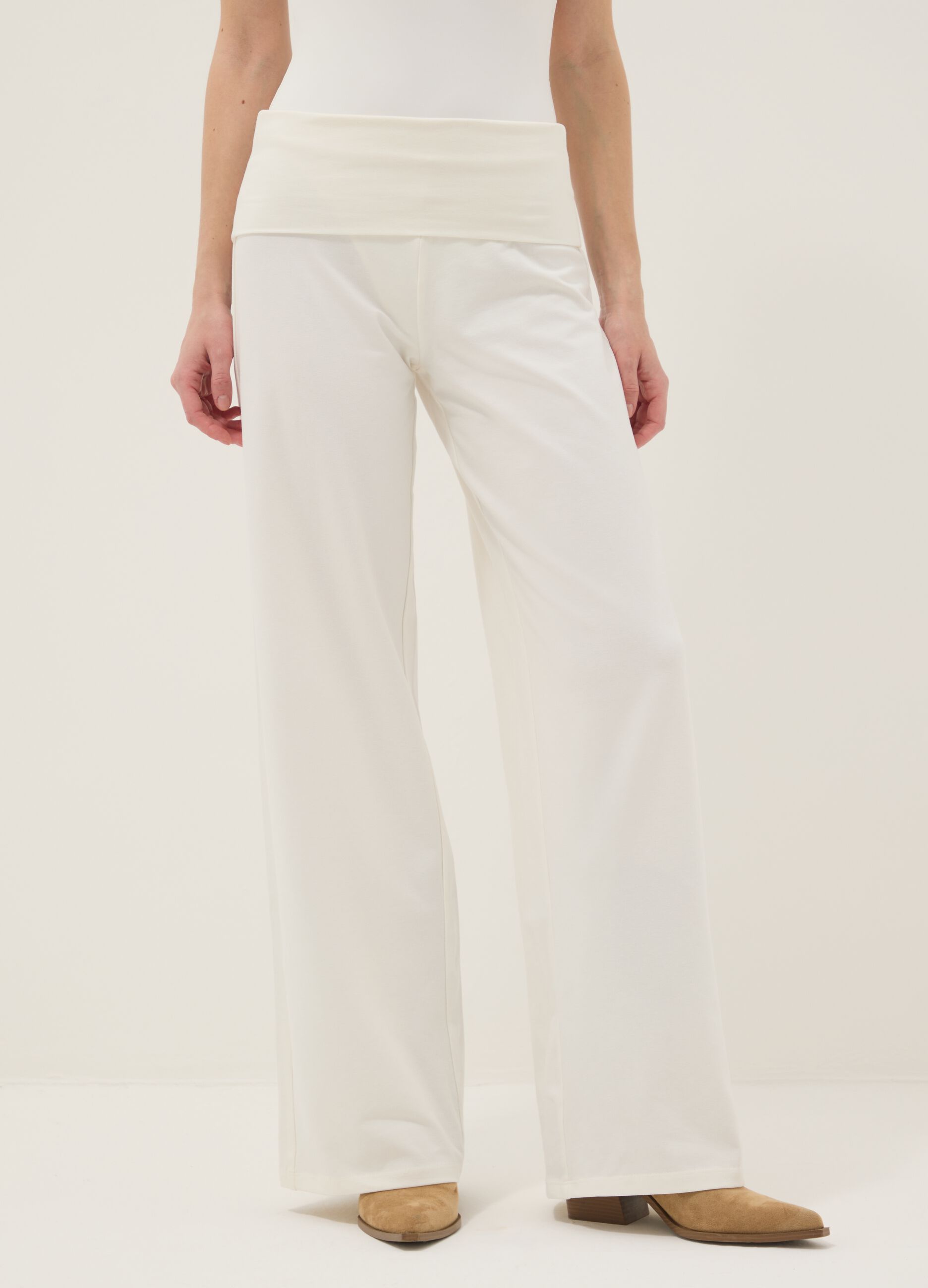 White wide leg stretch cotton jogger trousers