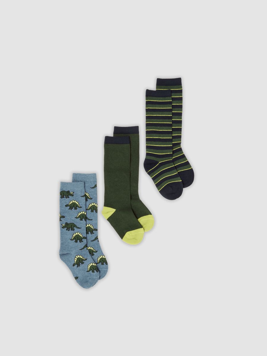 Tripack di calze lunghe verdi e blu in cotone organico elasticizzato_0