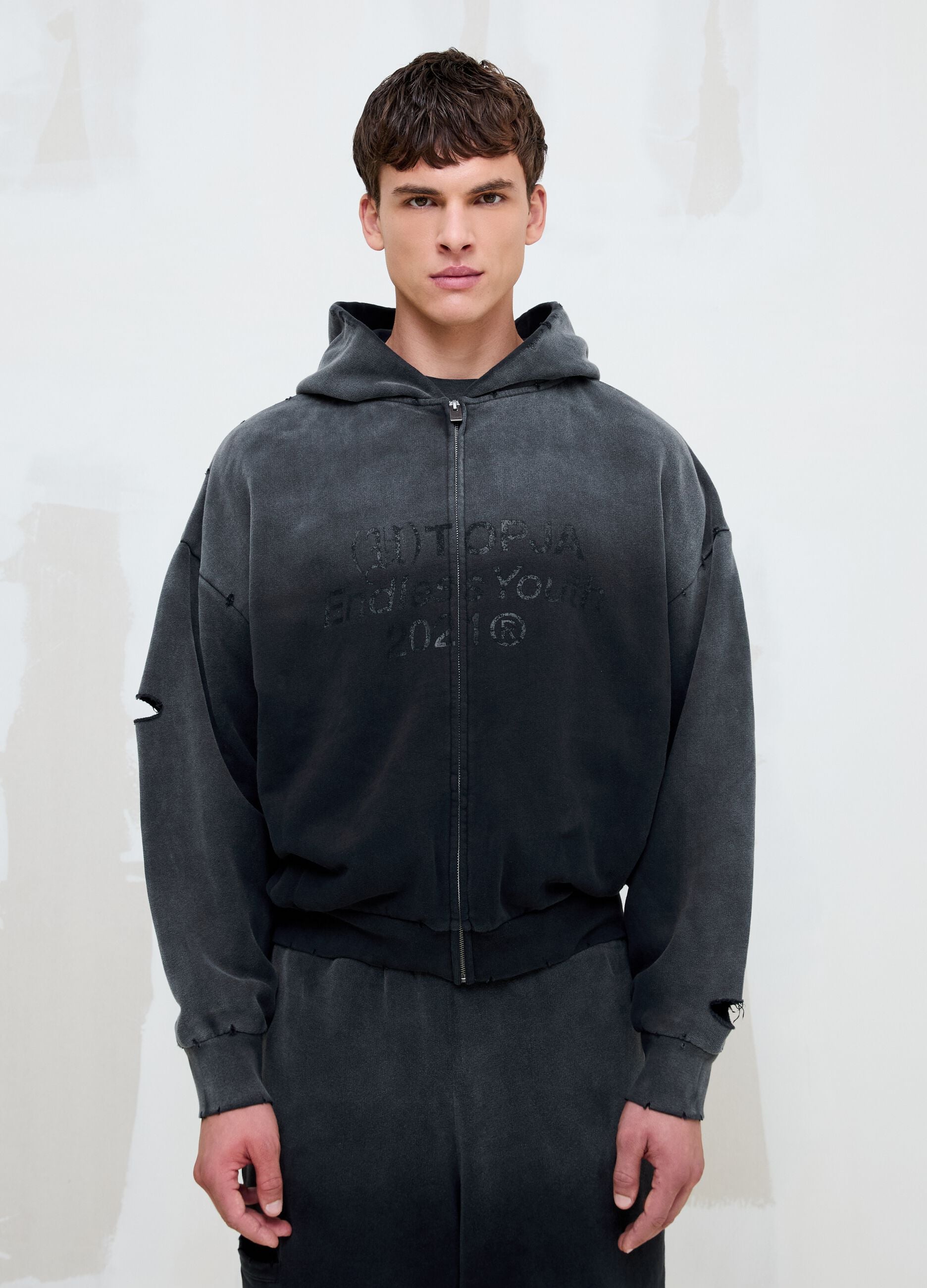 Full-zip Hoodie Sunfaded Black