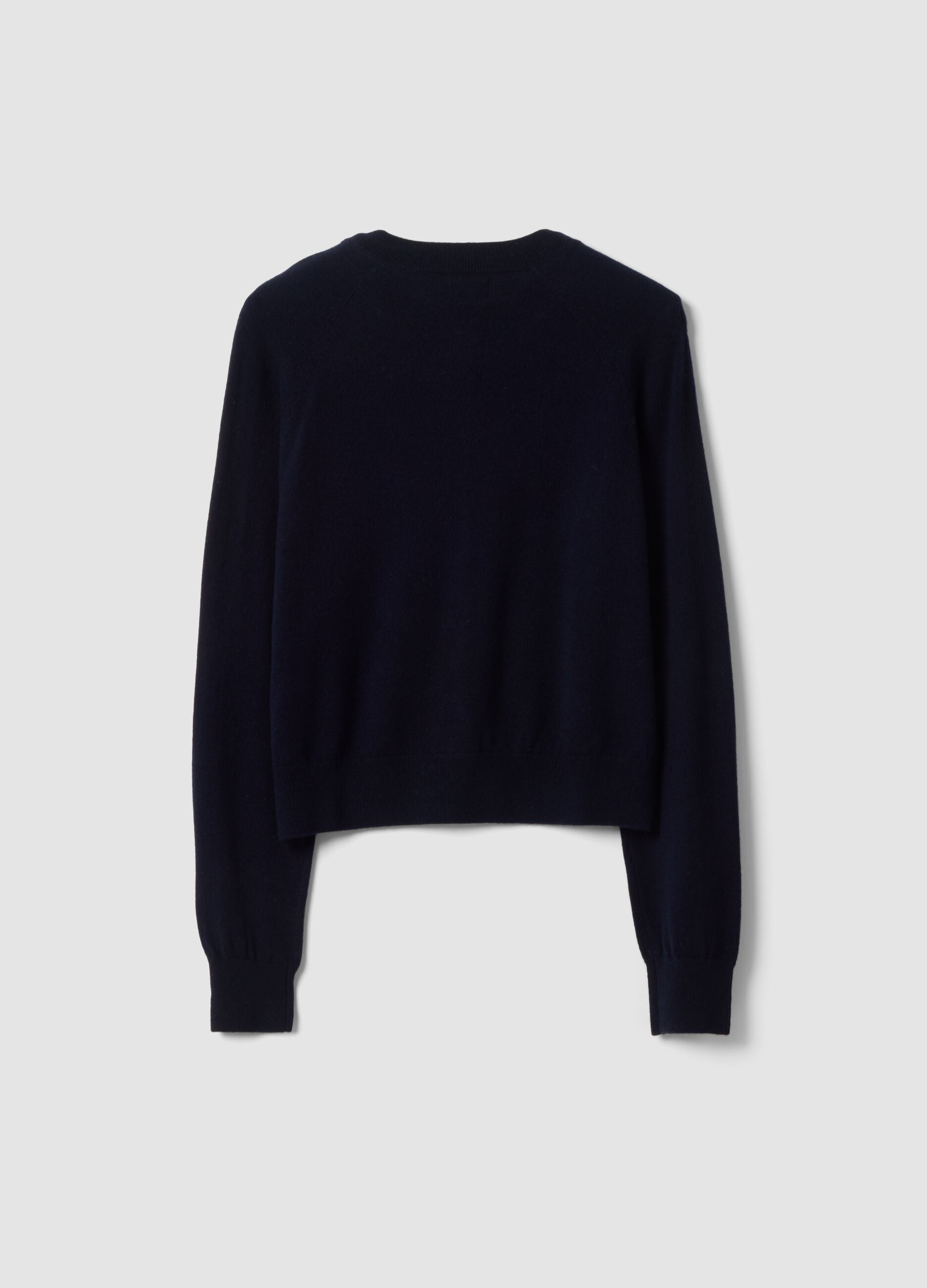 Blue pure wool crew-neck cardigan, regular fit
