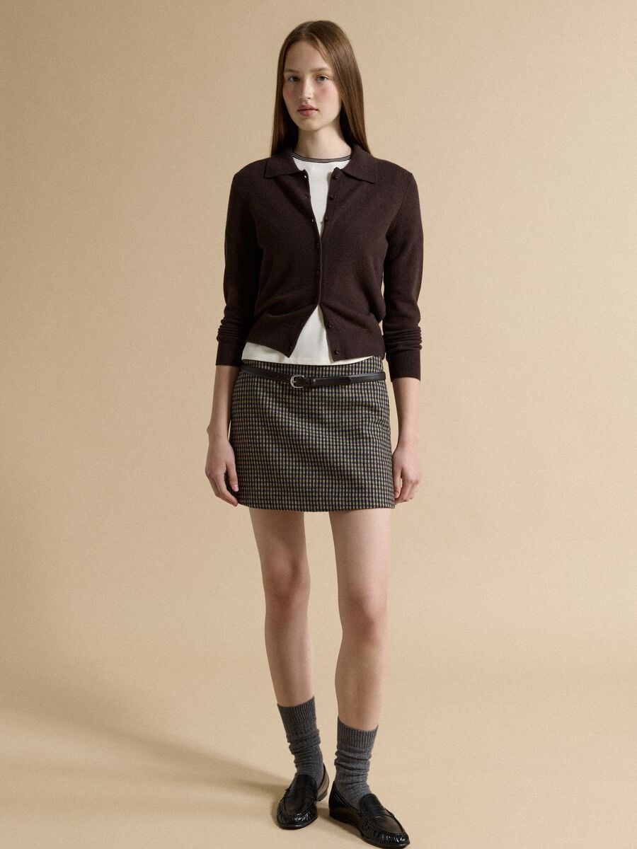 Brown pure wool cardigan with polo collar, regular fit_2