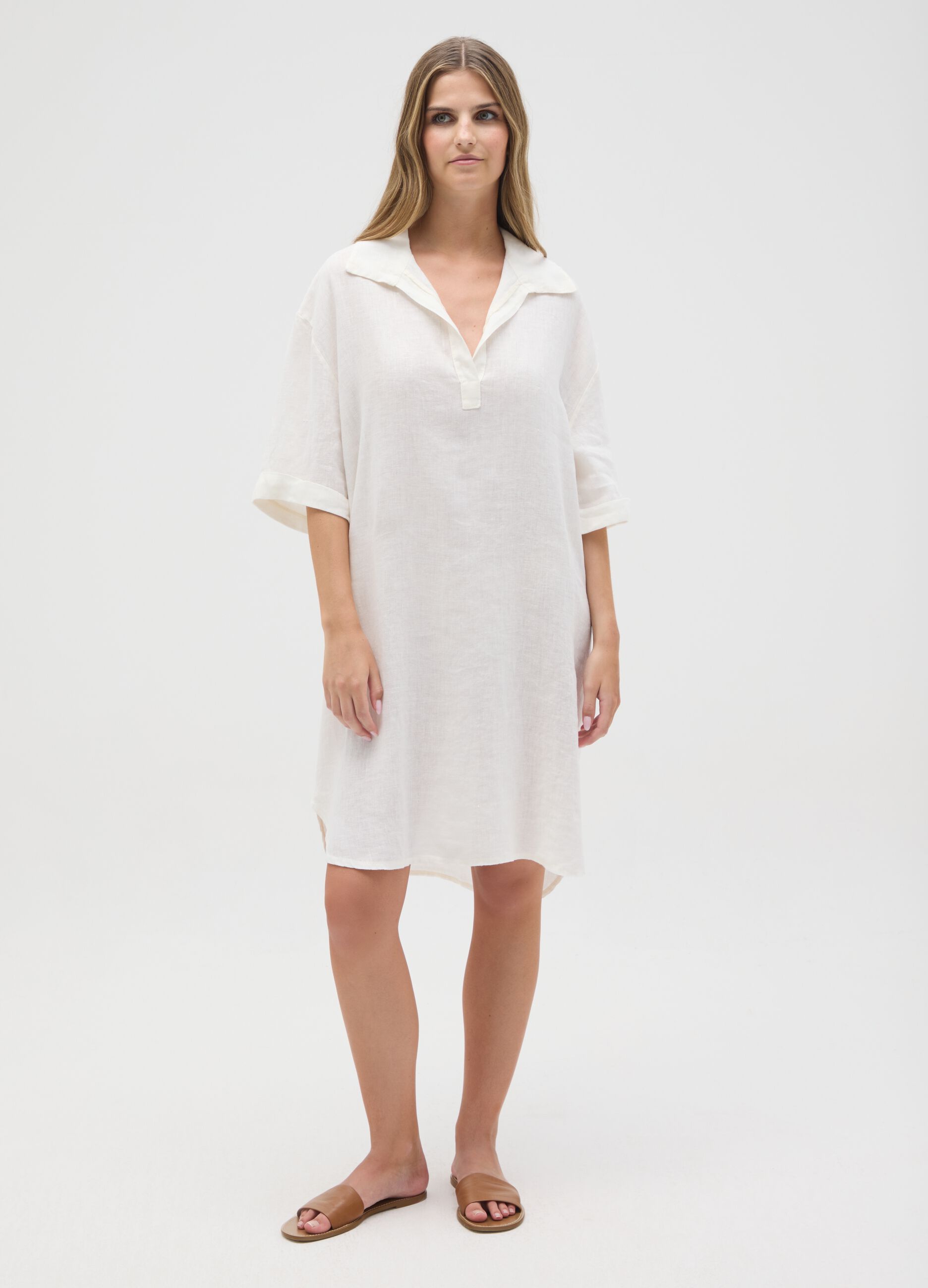 Abito da donna in puro lino bianco regular fit
